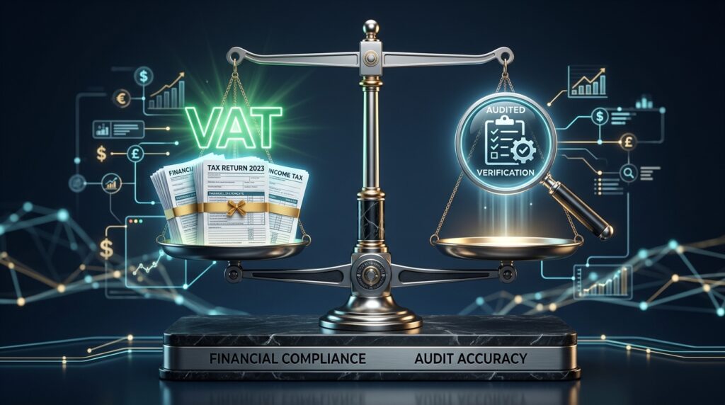 Professional Bangladeshi financial auditors reviewing Tax and VAT compliance documents in a modern corporate office in Dhaka.